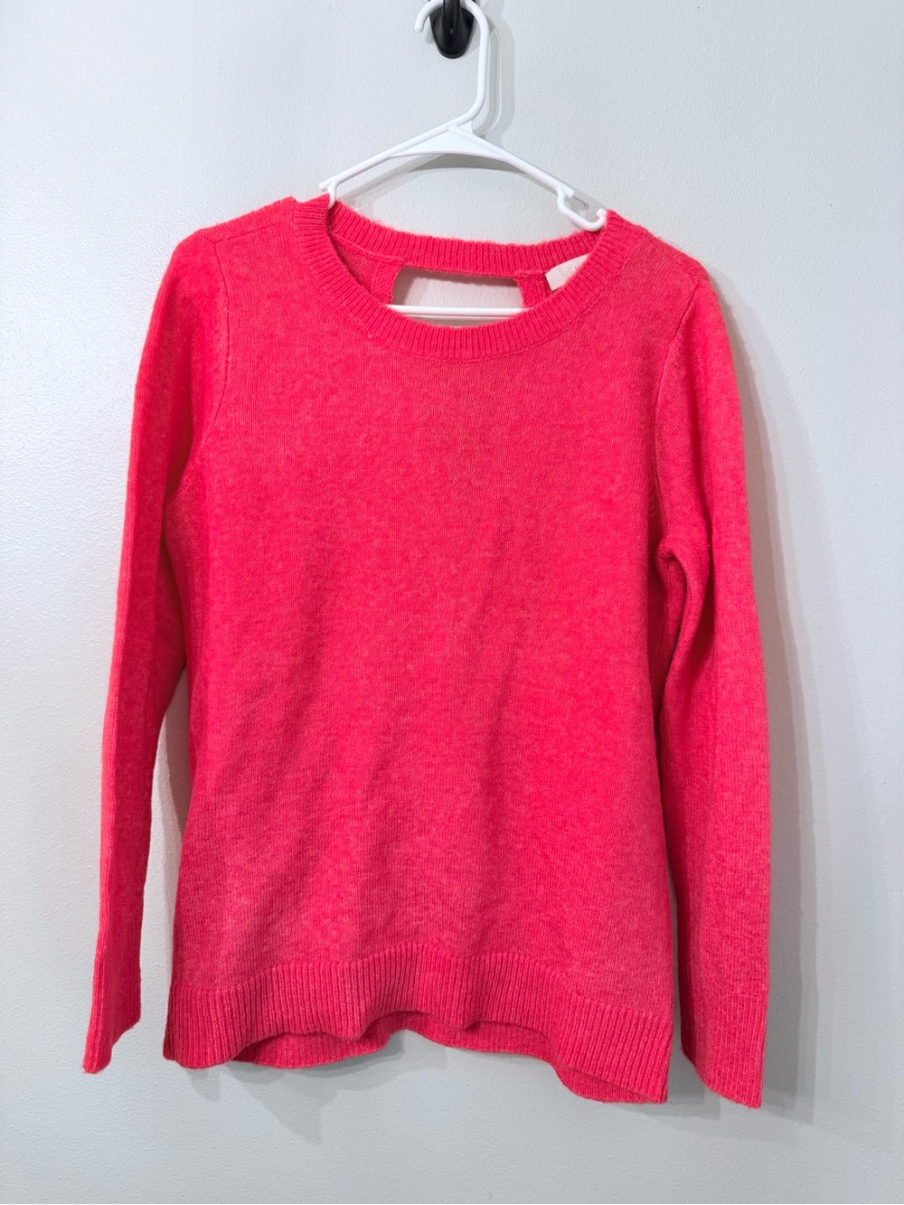 LOFT Bright Pink Open-Back Crewneck Sweater